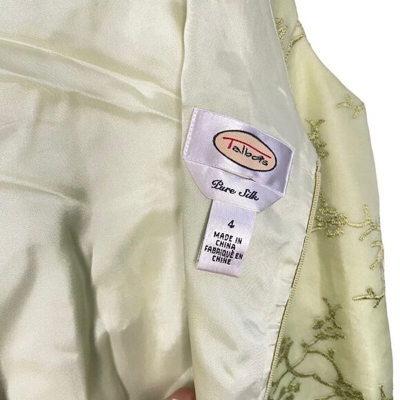 Talbots 100% Silk Size 4 Green Embroidered Drop Waist Fairy Dress‎ vtg - Picture 3 of 11